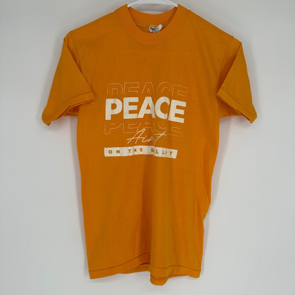 Vintage 80s Sportswear Peace Aint On The Ballot Single Stitch Shirt Orange M